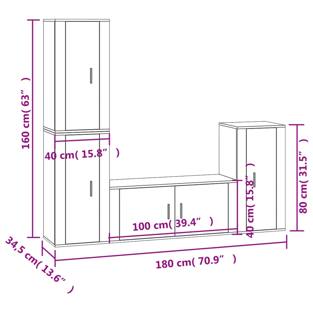vidaXL 4 Piece TV Cabinet Set White Engineered Wood
