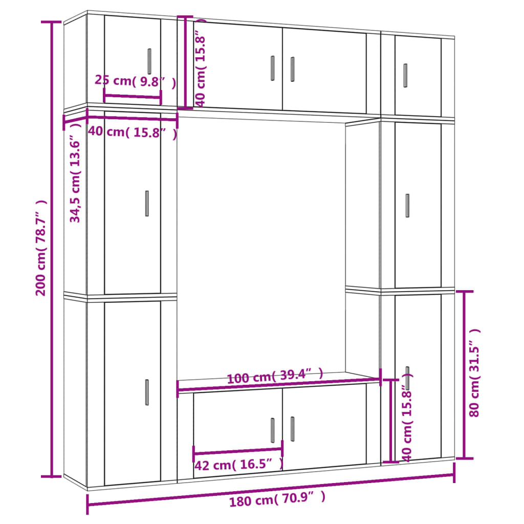 vidaXL 8 Piece TV Cabinet Set White Engineered Wood