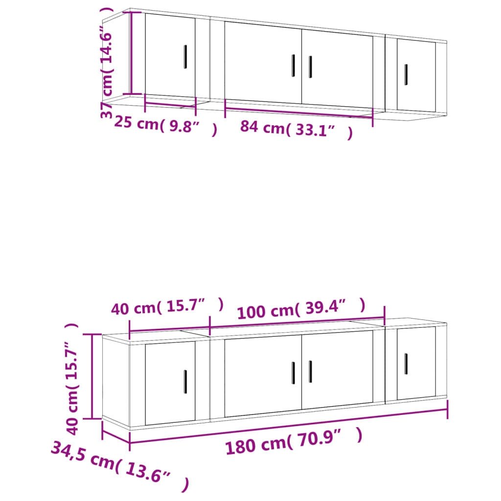 vidaXL 6 Piece TV Cabinet Set White Engineered Wood
