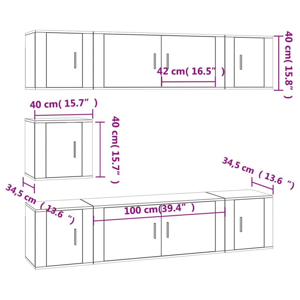 vidaXL 7 Piece TV Cabinet Set Smoked Oak Engineered Wood