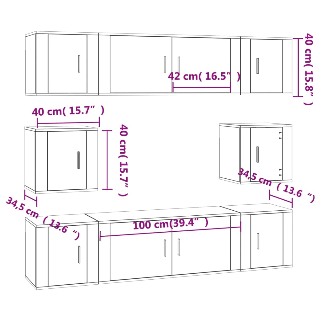 vidaXL 8 Piece TV Cabinet Set White Engineered Wood
