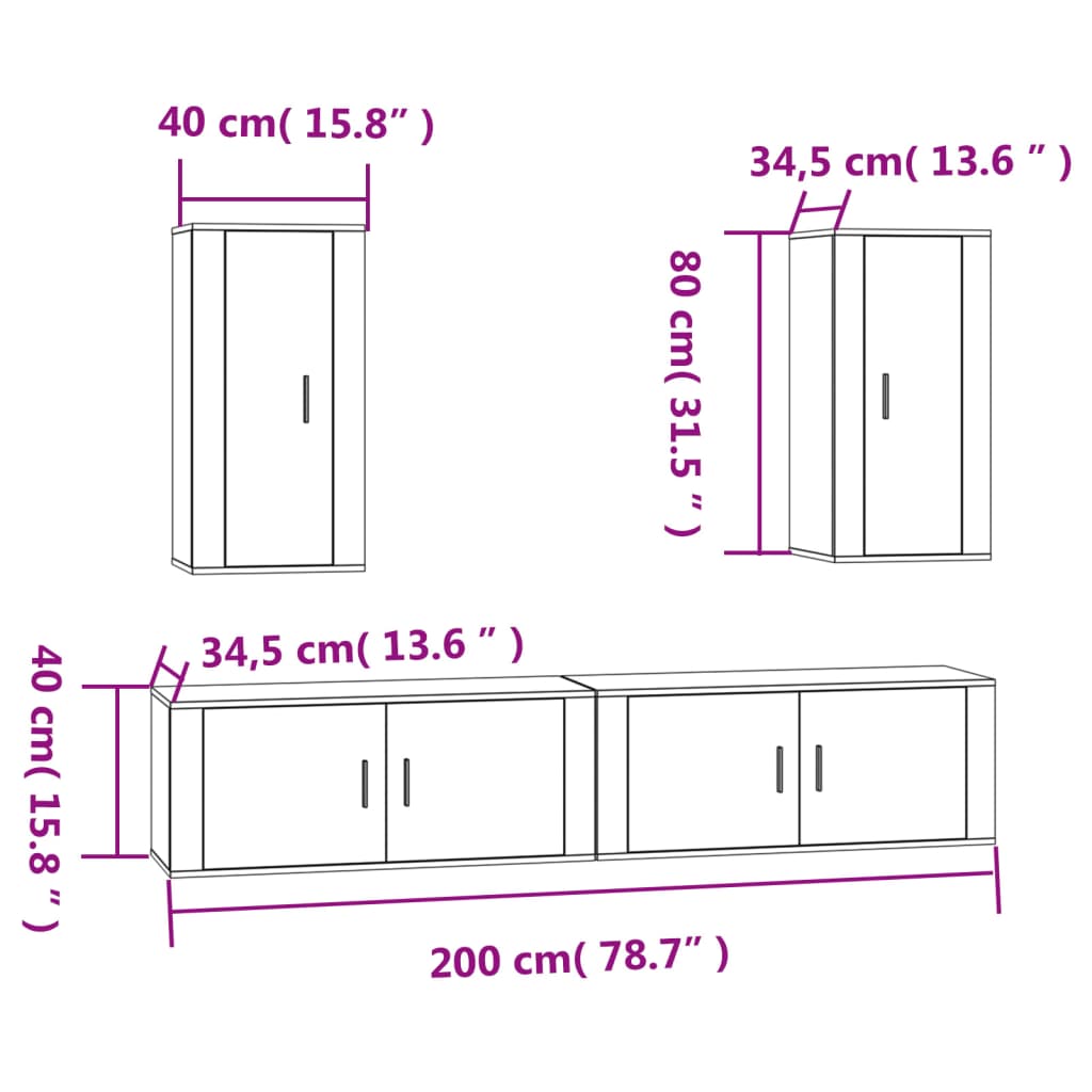 vidaXL 4 Piece TV Cabinet Set White Engineered Wood
