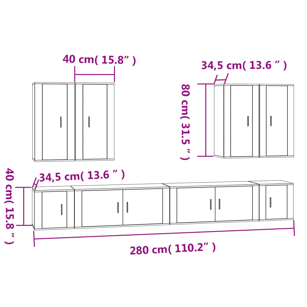 vidaXL 8 Piece TV Cabinet Set White Engineered Wood