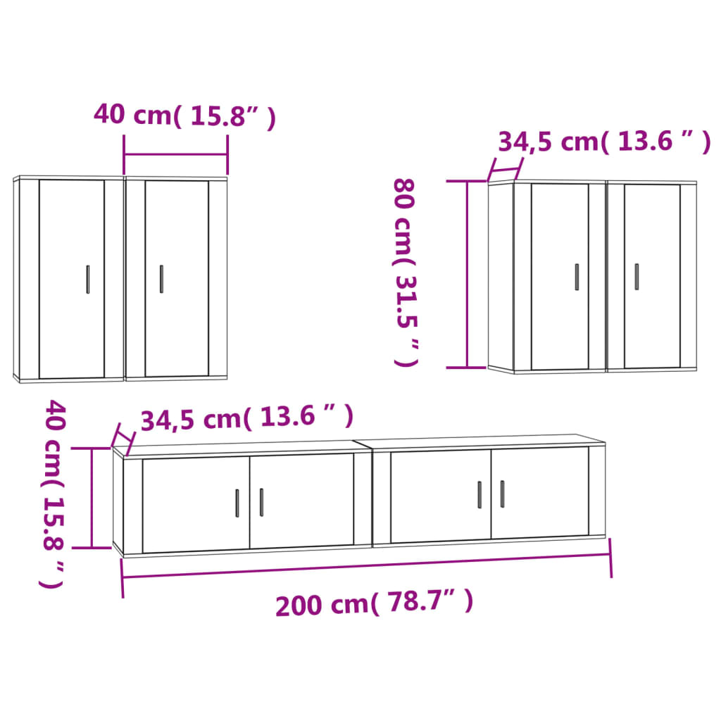 vidaXL 6 Piece TV Cabinet Set White Engineered Wood