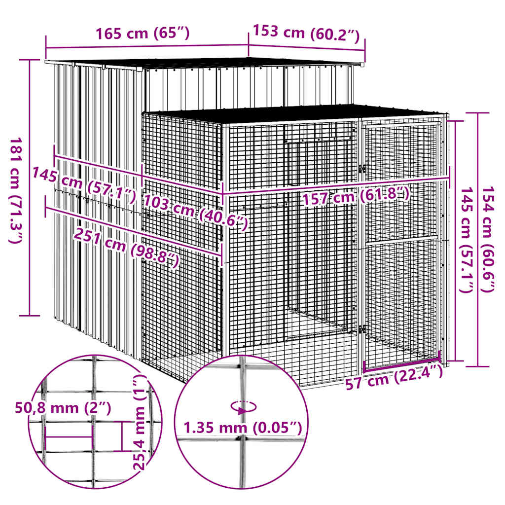 vidaXL Chicken Cage with Run Light Grey 165x251x181 cm Galvanised Steel