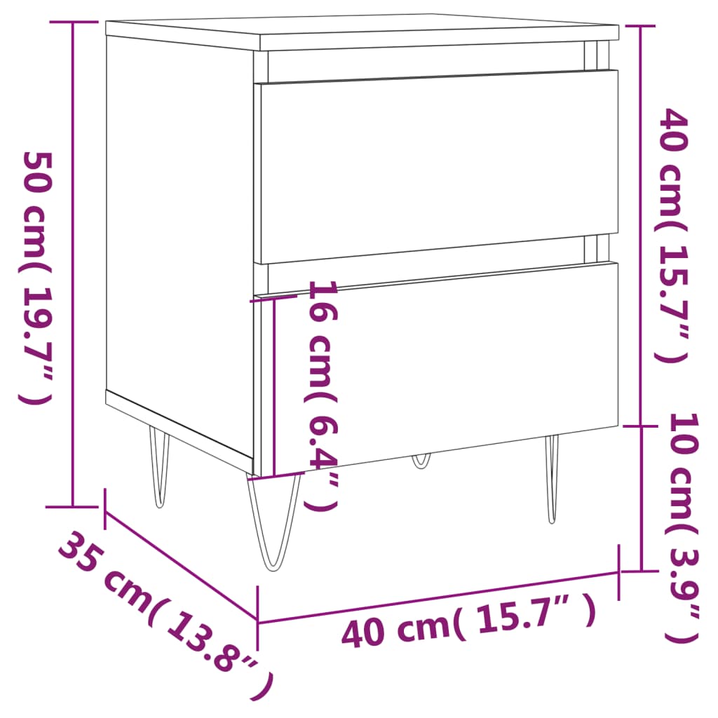 vidaXL Bedside Cabinet White 40x35x50 cm Engineered Wood