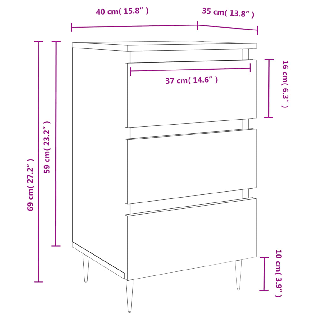 vidaXL Bedside Cabinets 2 pcs Smoked Oak 40x35x69 cm Engineered Wood