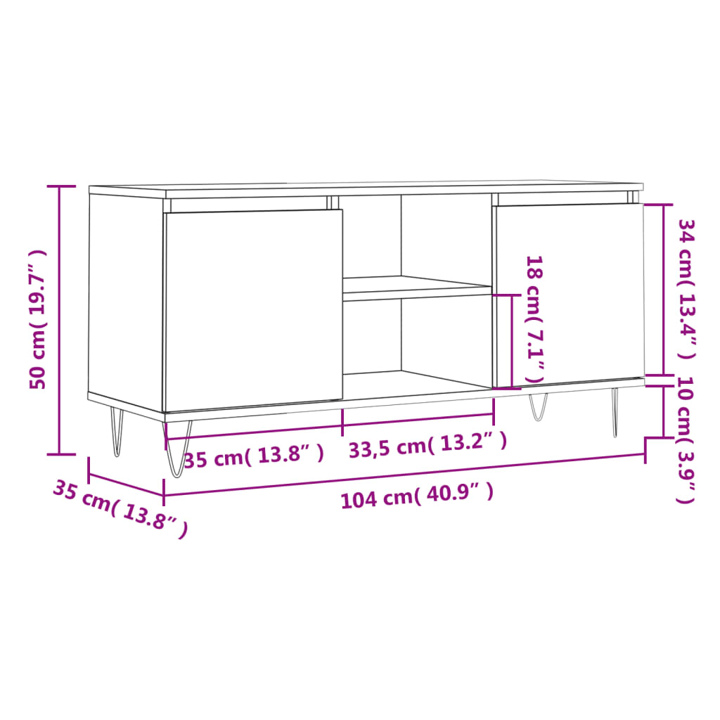 vidaXL TV Cabinet Sonoma Oak 104x35x50 cm Engineered Wood