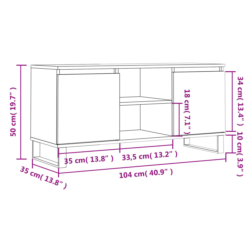 vidaXL TV Cabinet Sonoma Oak 104x35x50 cm Engineered Wood