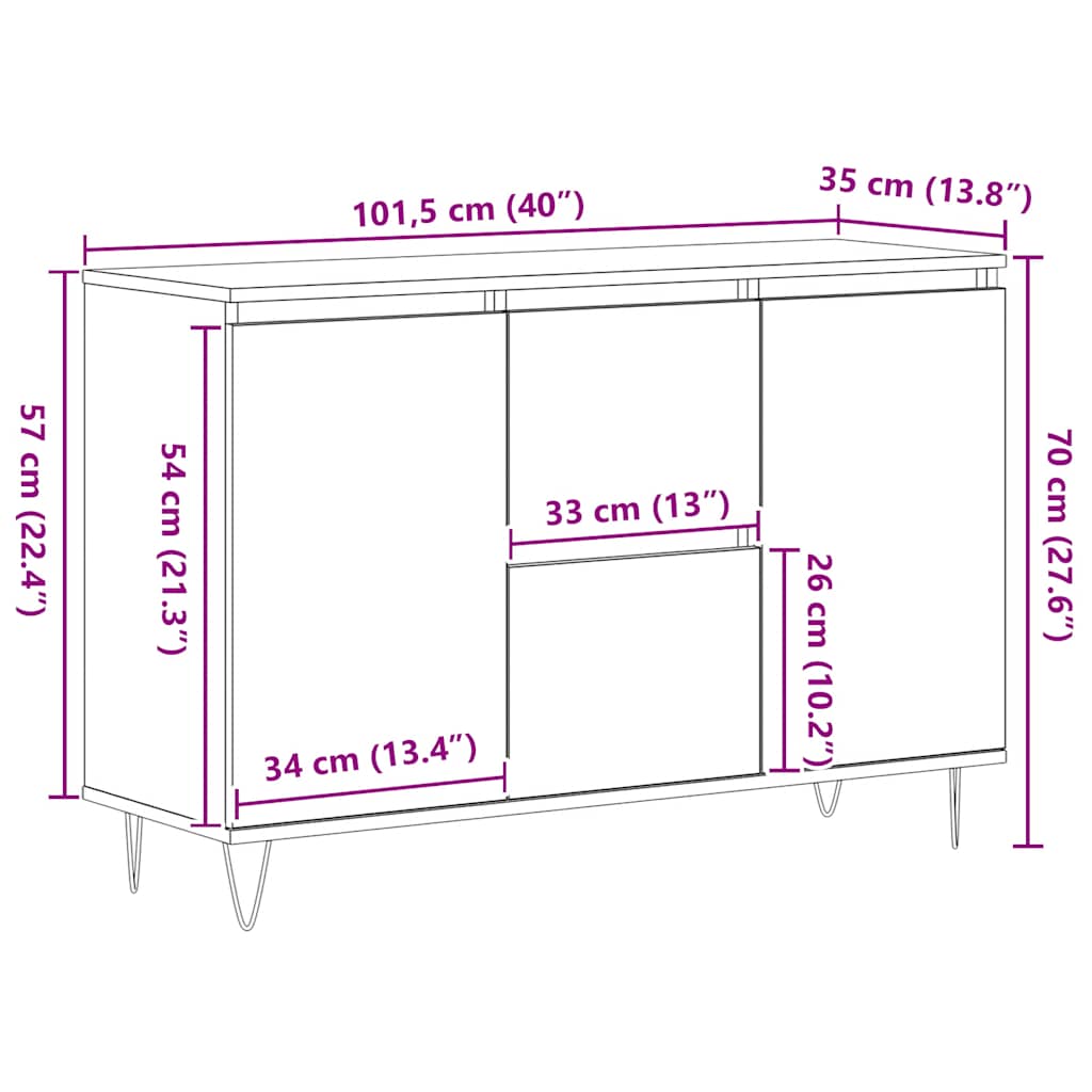 vidaXL Sideboard Smoked Oak 101,5x35x70 cm Engineered Wood