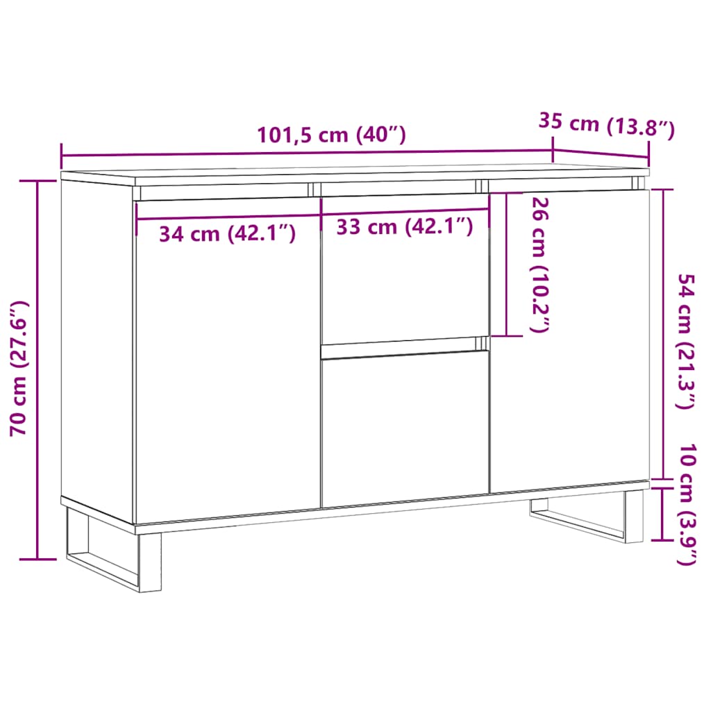 vidaXL Sideboard Sonoma Oak 101,5x35x70 cm Engineered Wood