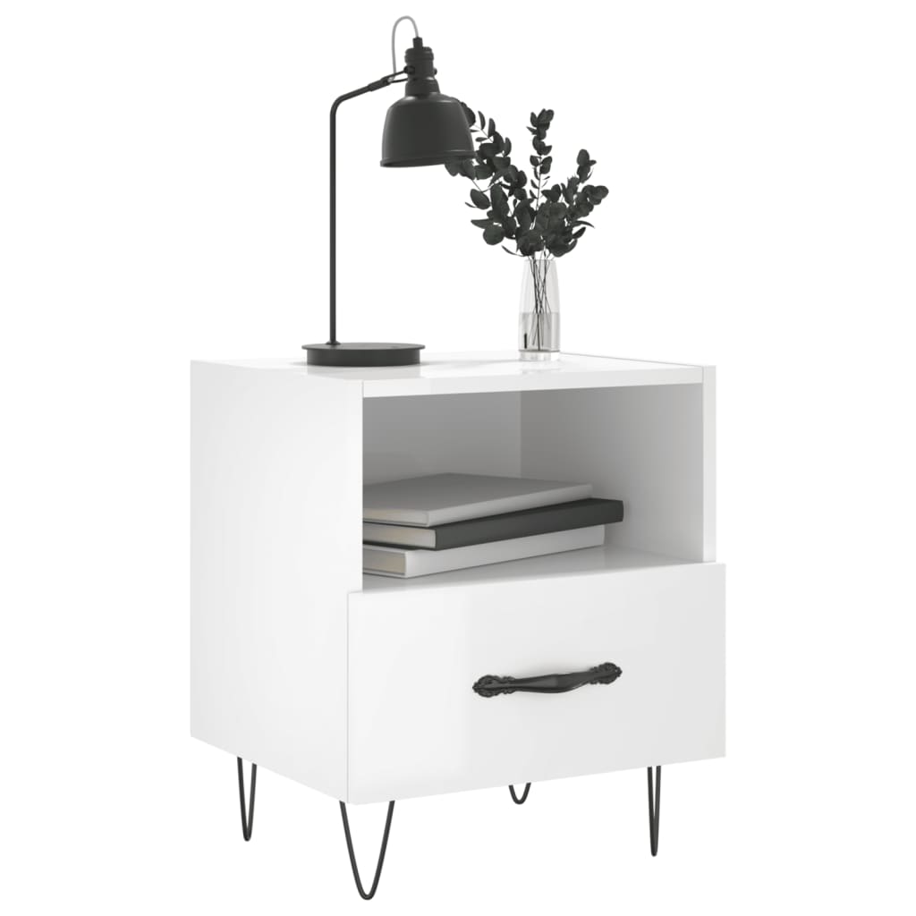 vidaXL Bedside Cabinets 2 pcs High Gloss White 40x35x47.5 cm