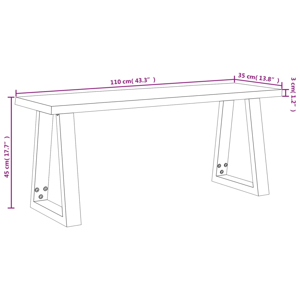vidaXL Bench with Live Edge 110 cm Solid Wood Acacia