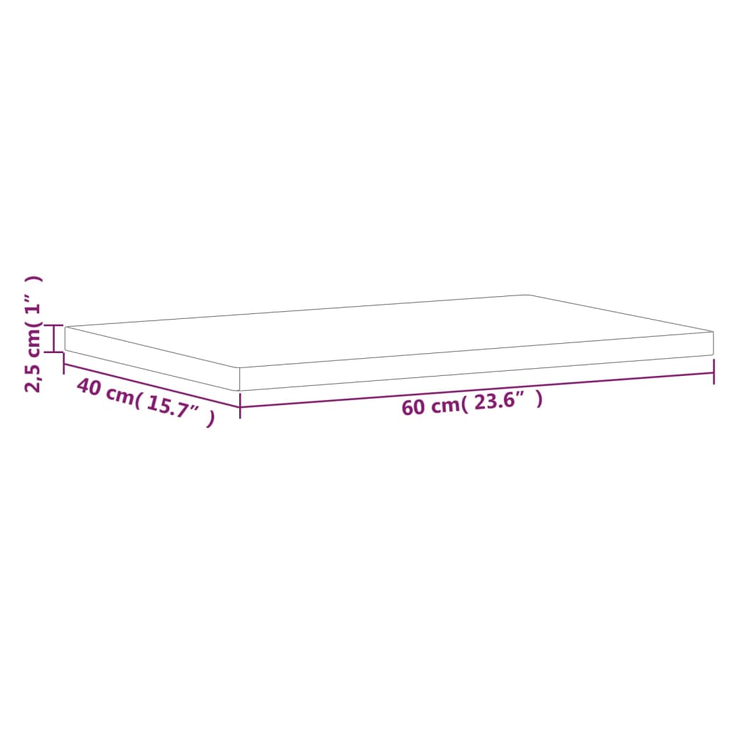 vidaXL Table Top 60x40x2,5 cm Rectangular Solid Wood Beech