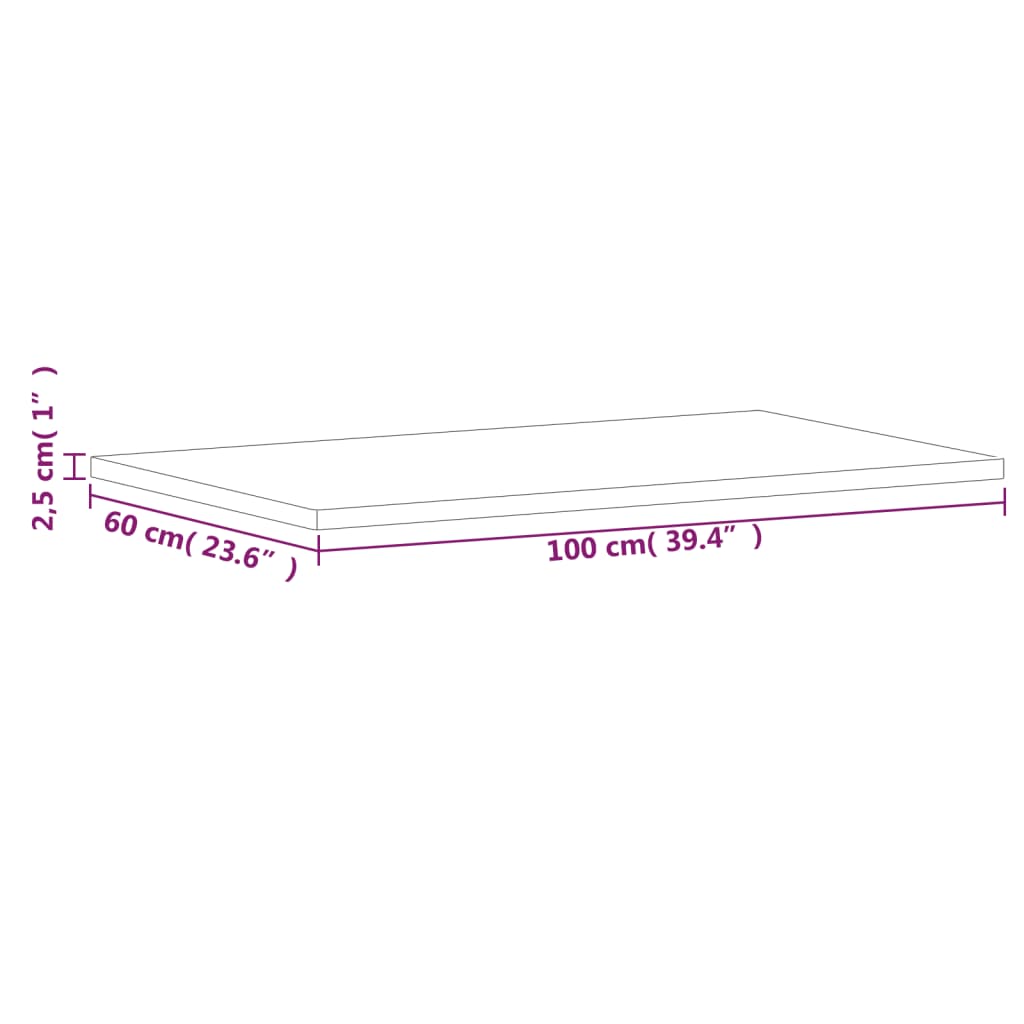 vidaXL Table Top 100x60x2,5 cm Rectangular Solid Wood Beech