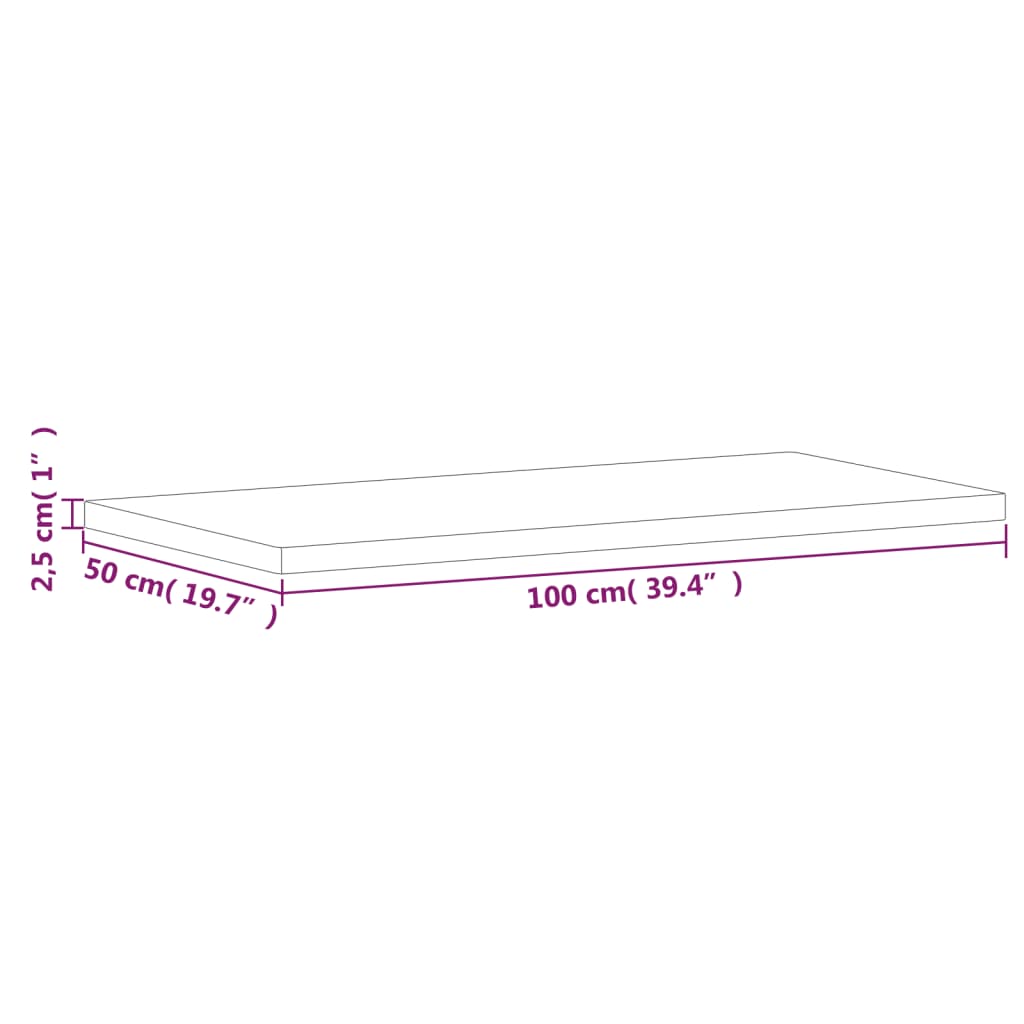 vidaXL Table Top 100x50x2,5 cm Rectangular Solid Wood Beech