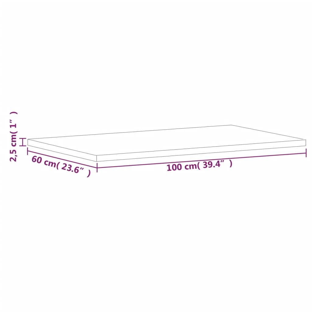vidaXL Table Top 100x60x2,5 cm Rectangular Solid Wood Beech