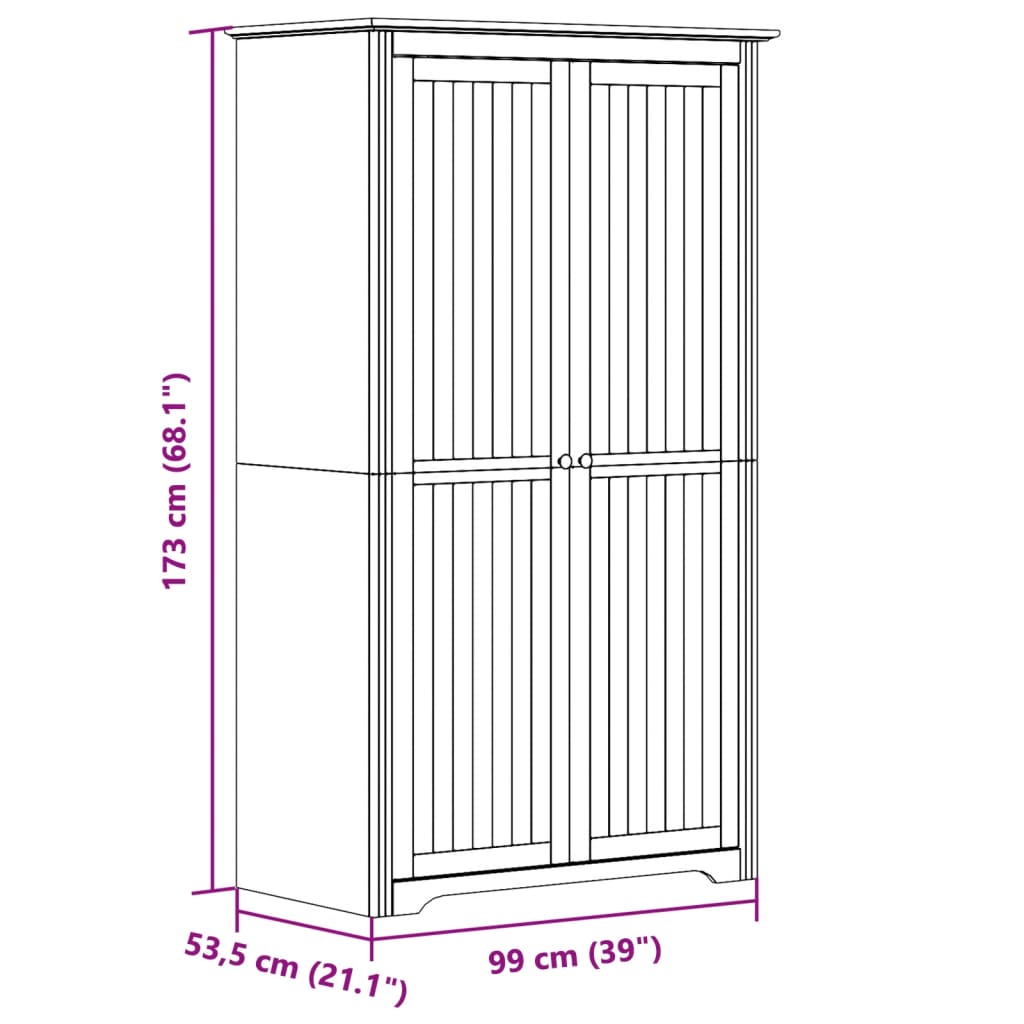 vidaXL Wardrobe "BODO" White 99x53,5x173 cm Solid Wood Pine