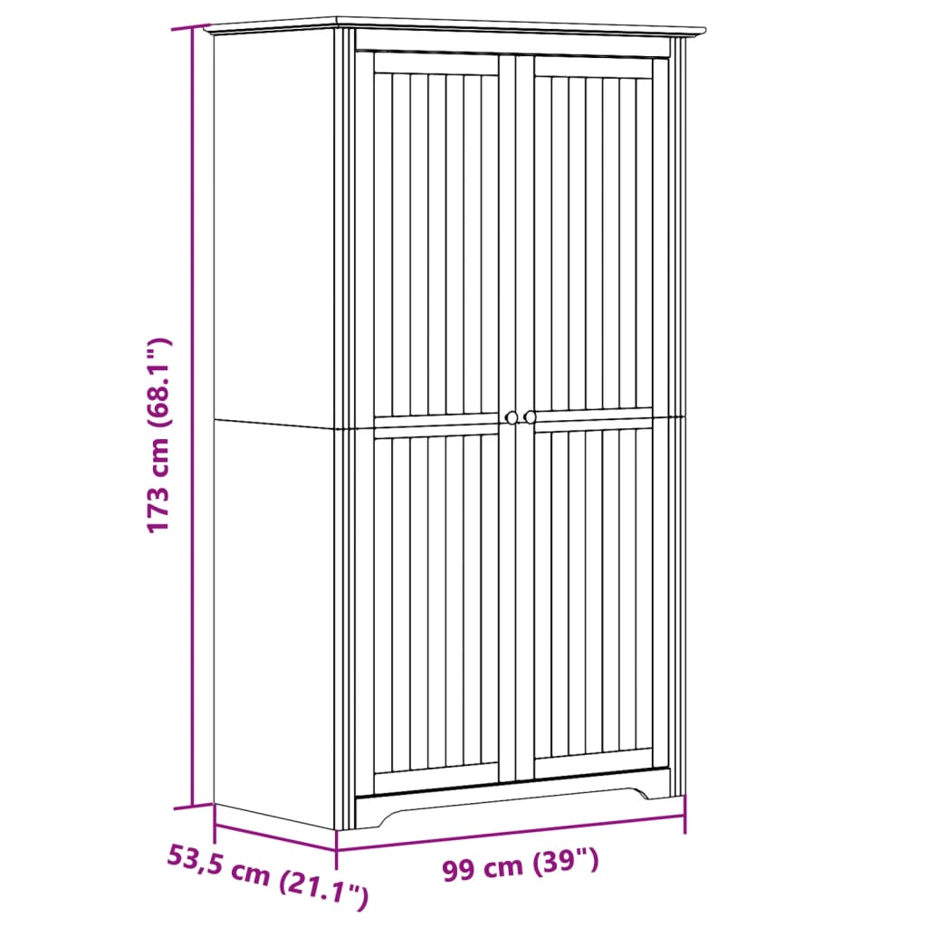 vidaXL Wardrobe "BODO" Grey 99x53,5x173 cm Solid Wood Pine