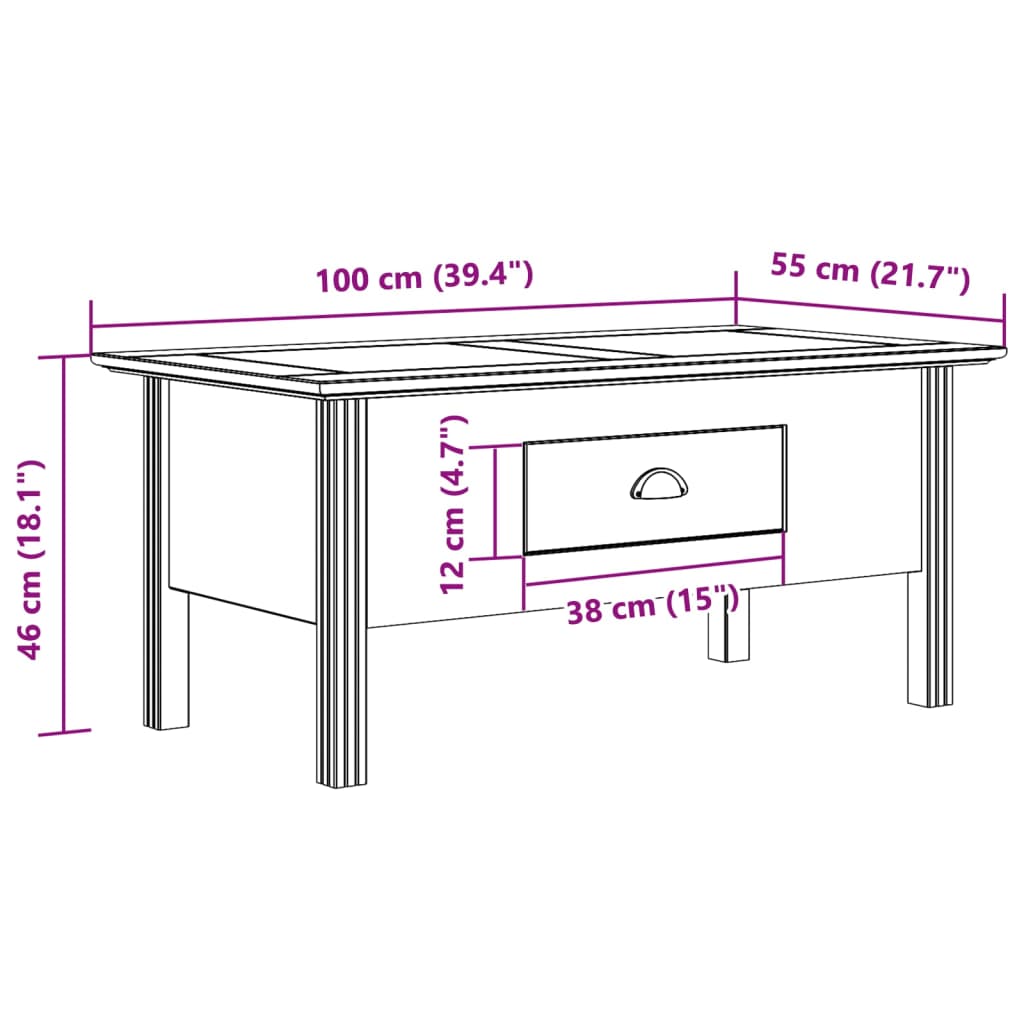 vidaXL Coffee Table BODO White and Brown 100x55x45 cm Solid Wood Pine