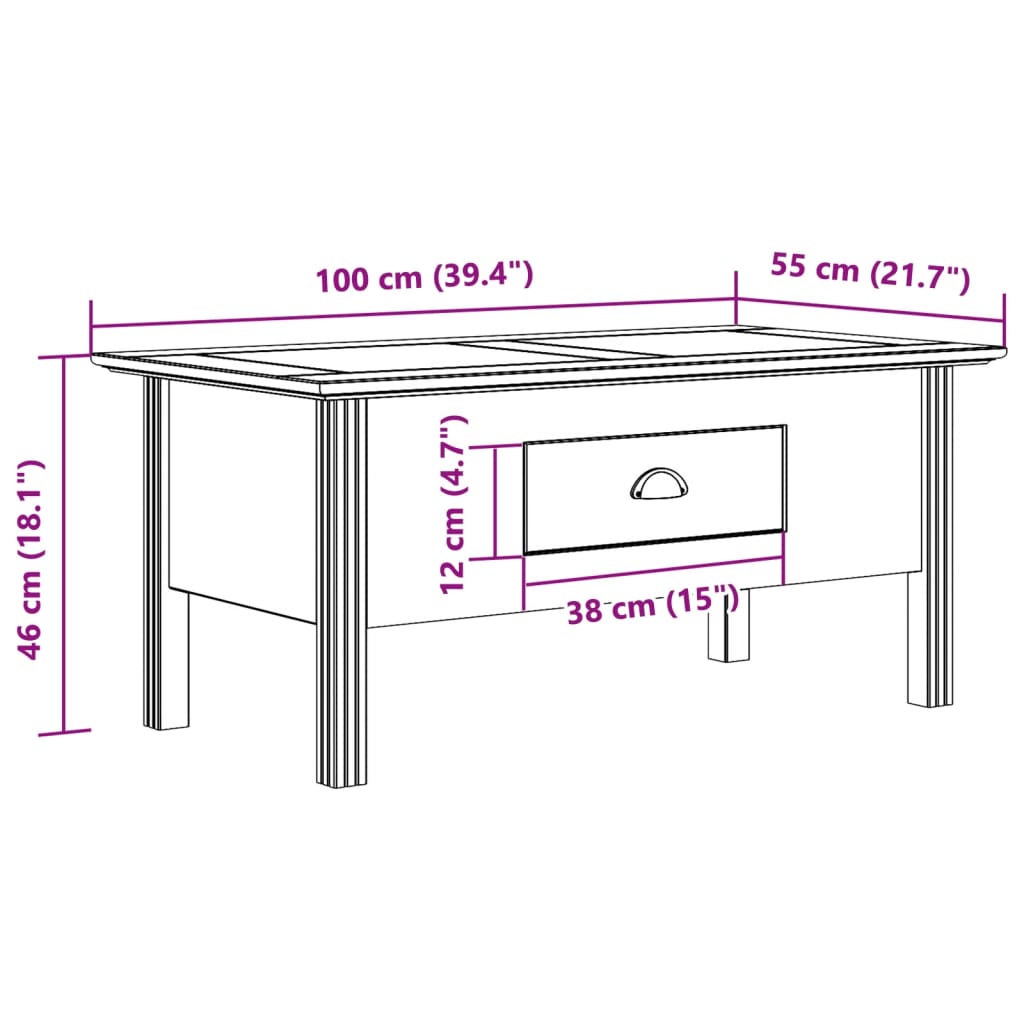 vidaXL Coffee Table "BODO" Grey 100x55x46 cm Solid Wood Pine