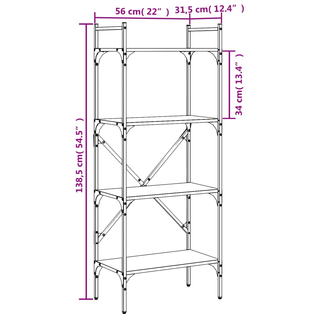 vidaXL Bookcase 4-Tier Grey Sonoma 56x31,5x138,5 cm Engineered Wood