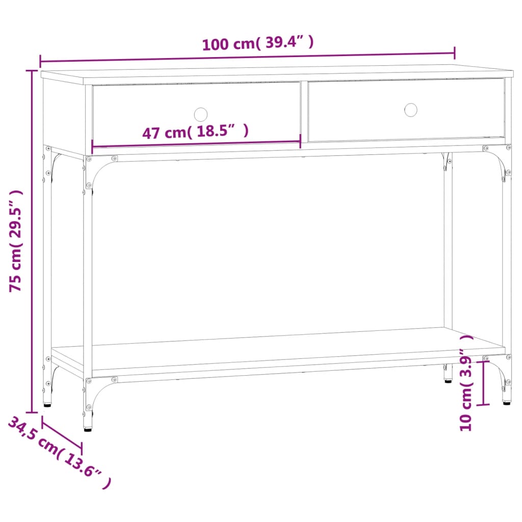 vidaXL Console Table Grey Sonoma 100x34,5x75 cm Engineered Wood