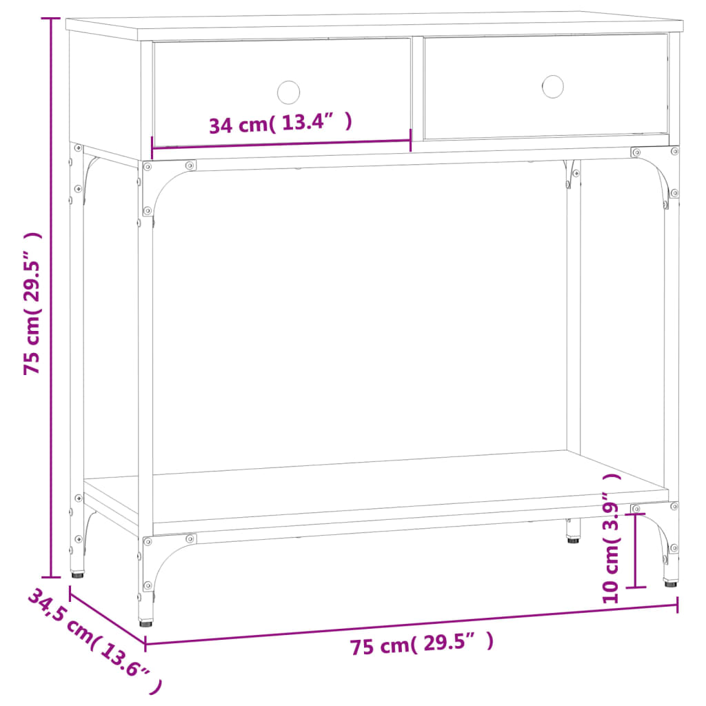 vidaXL Console Table Smoked Oak 75x34,5x75 cm Engineered Wood
