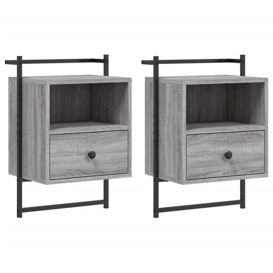 vidaXL Bedside Cabinets Wall-mounted 2 pcs Grey Sonoma 40x30x61 cm
