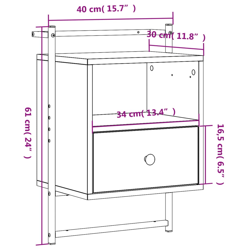 vidaXL Bedside Cabinets Wall-mounted 2 pcs Grey Sonoma 40x30x61 cm