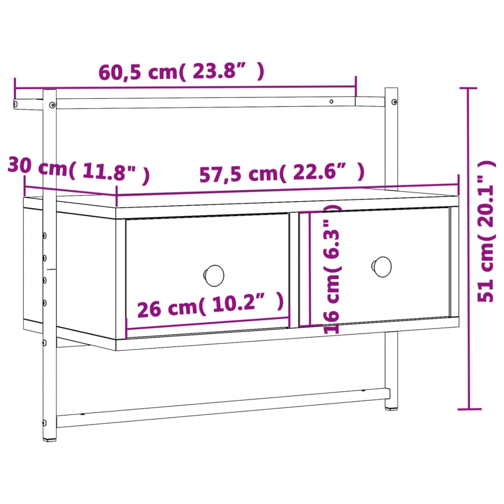 vidaXL TV Cabinet Wall-mounted Sonoma Oak 60.5x30x51 cm Engineered Wood