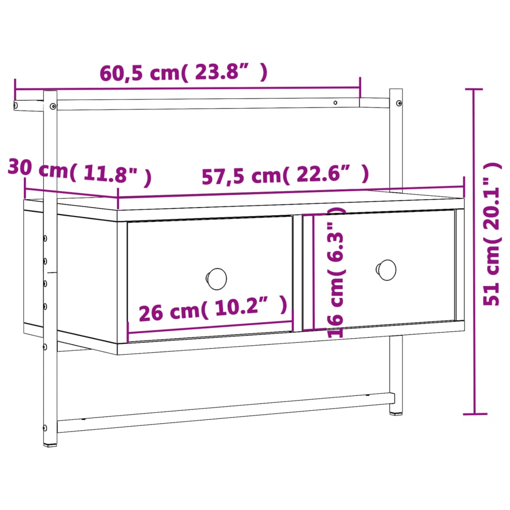 vidaXL TV Cabinet Wall-mounted Grey Sonoma 60.5x30x51 cm