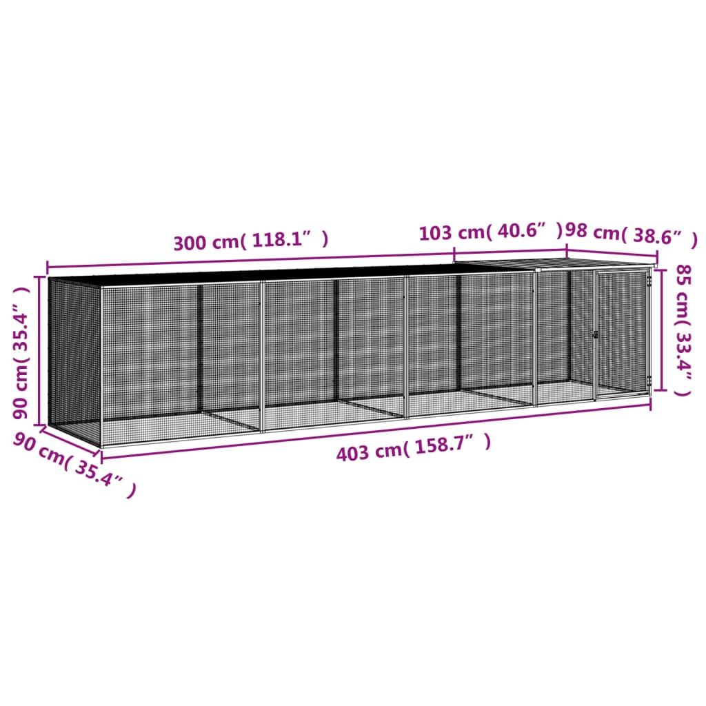 vidaXL Chicken Cage with Roof Anthracite 403x98x90 cm Galvanised Steel