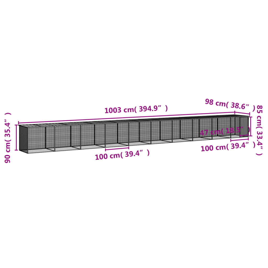 vidaXL Chicken Cage with Roof Light Grey 1003x98x90cm Galvanised Steel