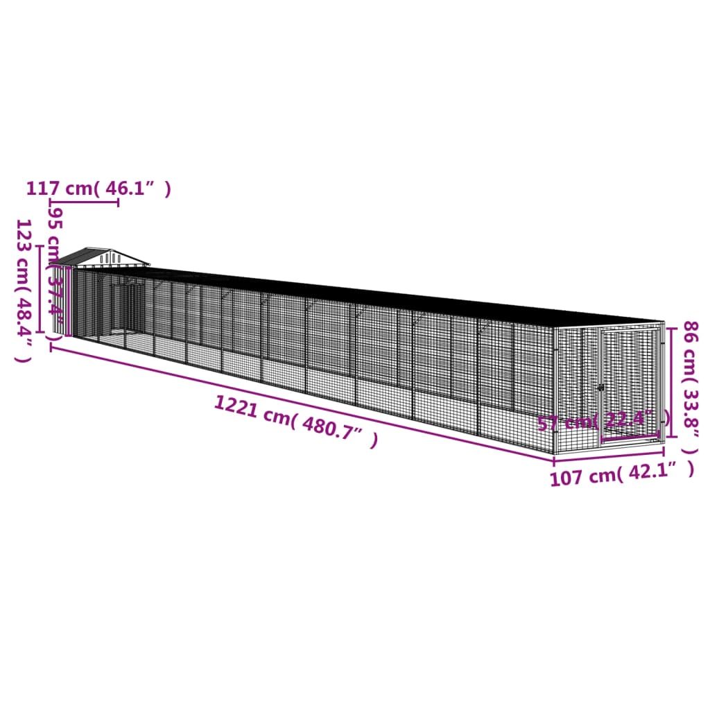 vidaXL Chicken Cage with Run Anthracite 117x1221x123 cm