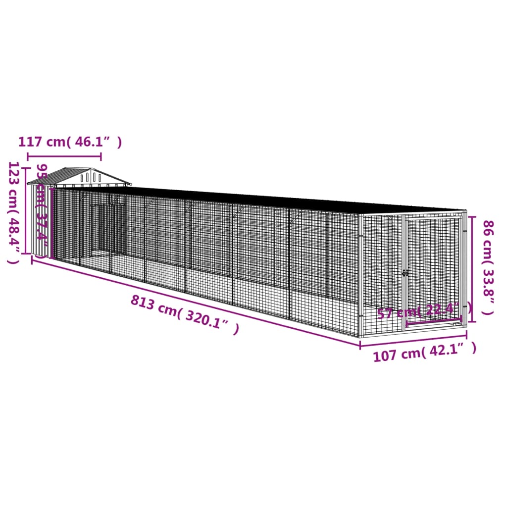 vidaXL Chicken Cage with Run Light Grey 117x813x123cm Galvanised Steel