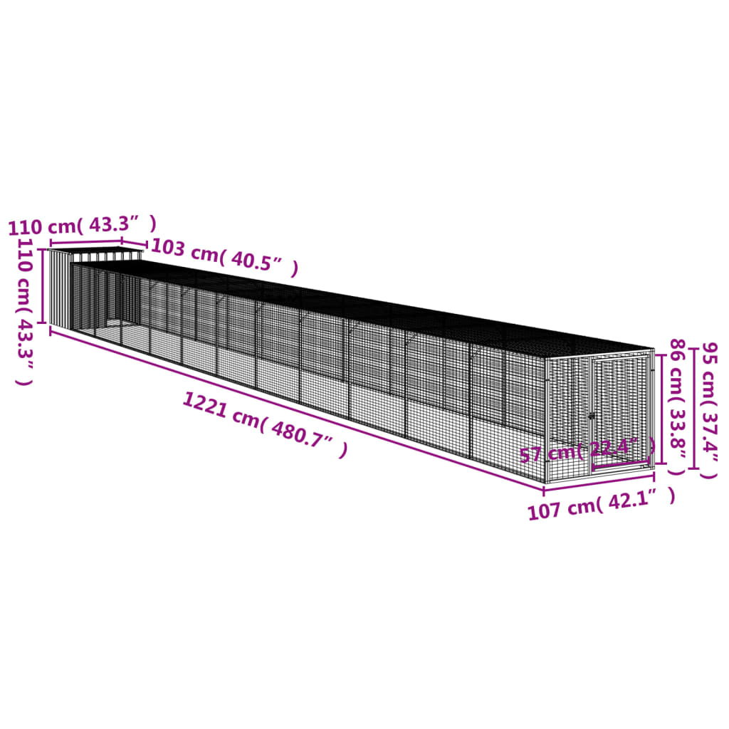 vidaXL Chicken Cage with Run Anthracite 110x1221x110 cm