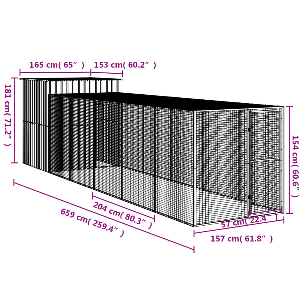 vidaXL Chicken Cage | Anthracite | Galvanised steel | 165x659x181 cm | Durable