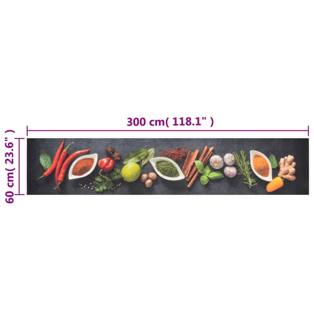 vidaXL Kitchen Rug Washable Spices 60x300 cm Velvet