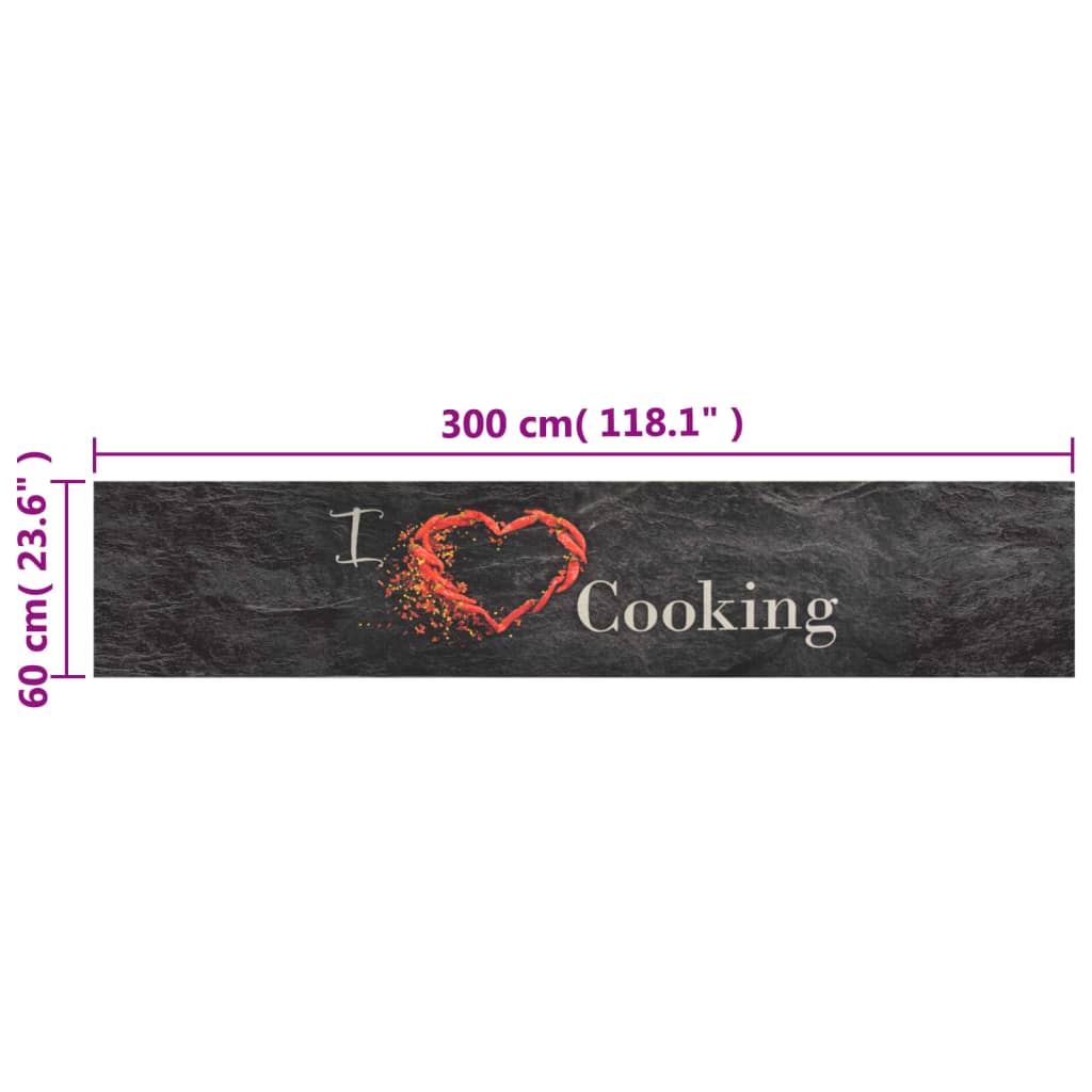 vidaXL Kitchen Rug | Black | Velvet | 60x300 cm | Non-slip | Kitchen Rug
