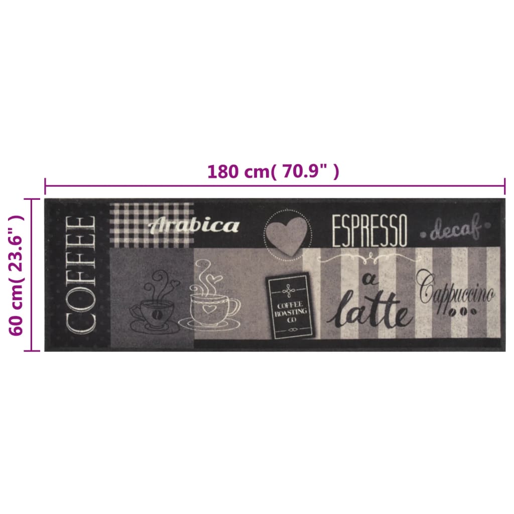 vidaXL Kitchen Rug Washable Coffee Black 60x180 cm Velvet