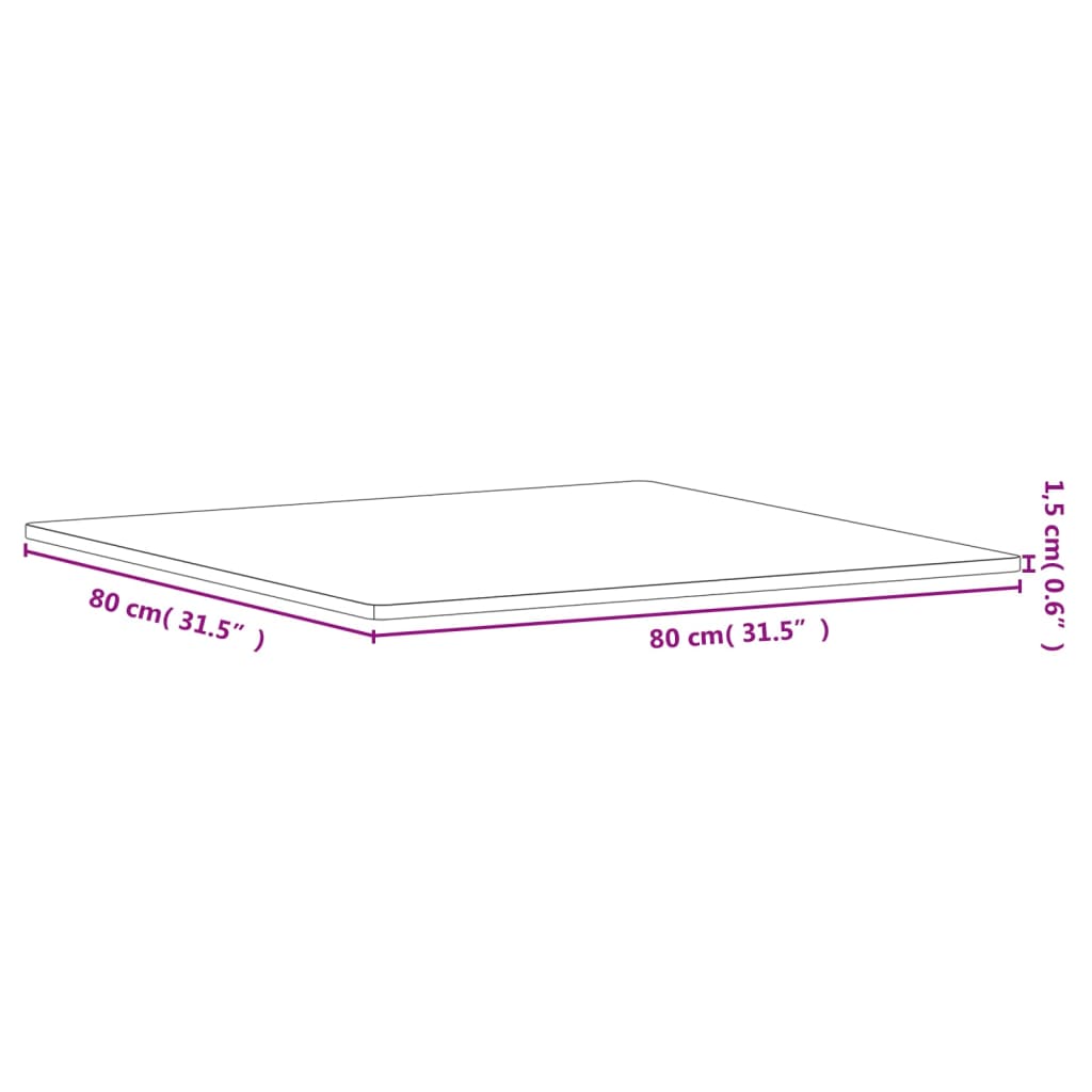 vidaXL Table Top 80x80x1,5 cm Square Solid Wood Beech