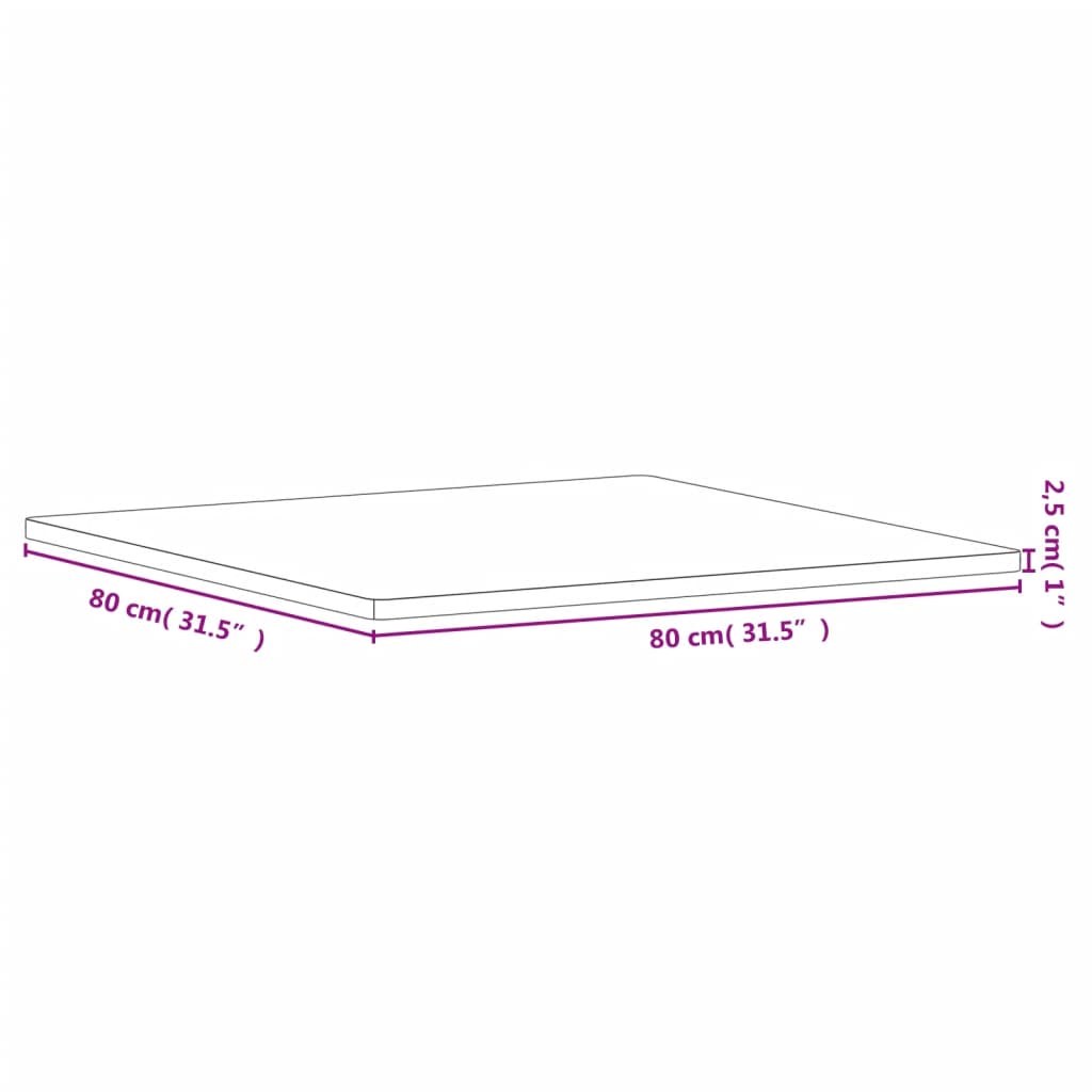 vidaXL Table Top 80x80x2,5 cm Square Solid Wood Beech