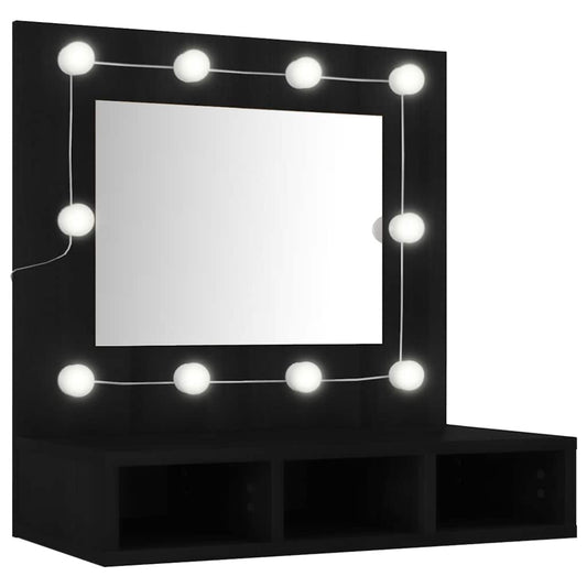vidaXL Mirror Cabinet with LED Black 60x31.5x62 cm