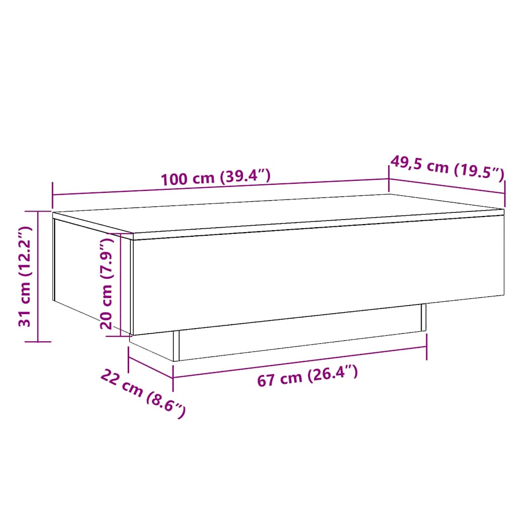 vidaXL Coffee Table White 100x49.5x31 cm Engineered Wood
