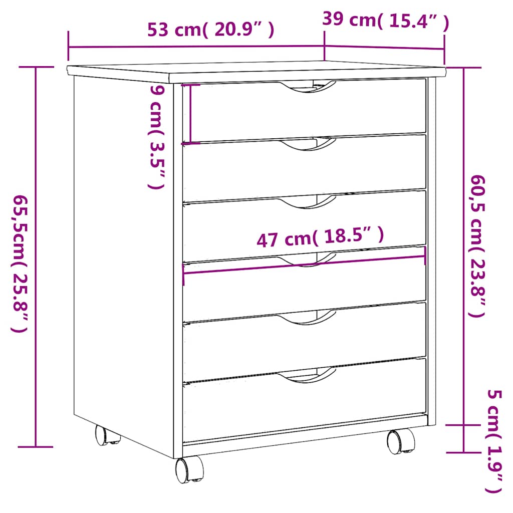 vidaXL Rolling Cabinet with Drawers MOSS Grey Solid Wood Pine