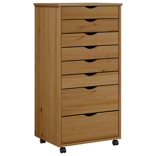 vidaXL Rolling Cabinet | Honey Brown | Solid pine wood, engineered wood, plastic