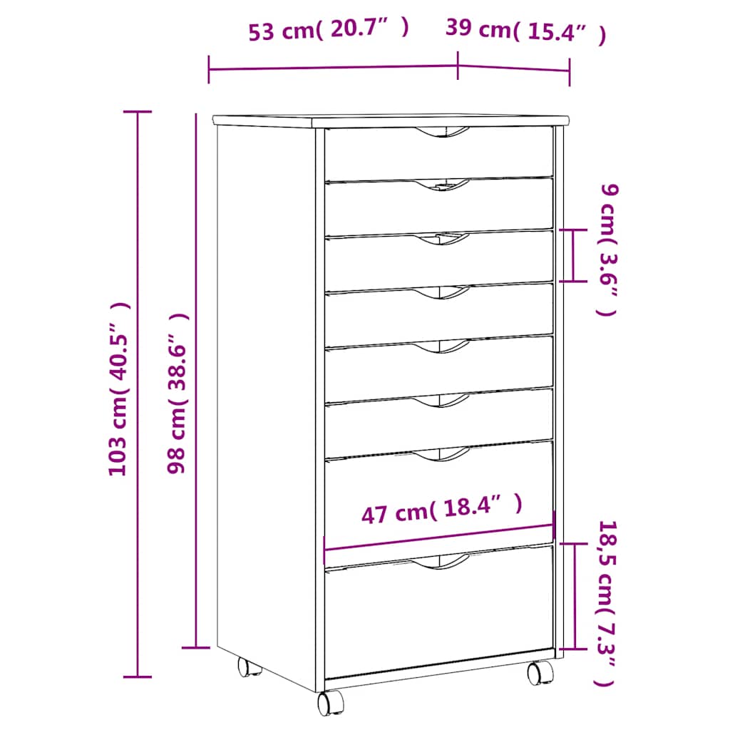 vidaXL Rolling Cabinet | Honey Brown | Solid pine wood, engineered wood, plastic