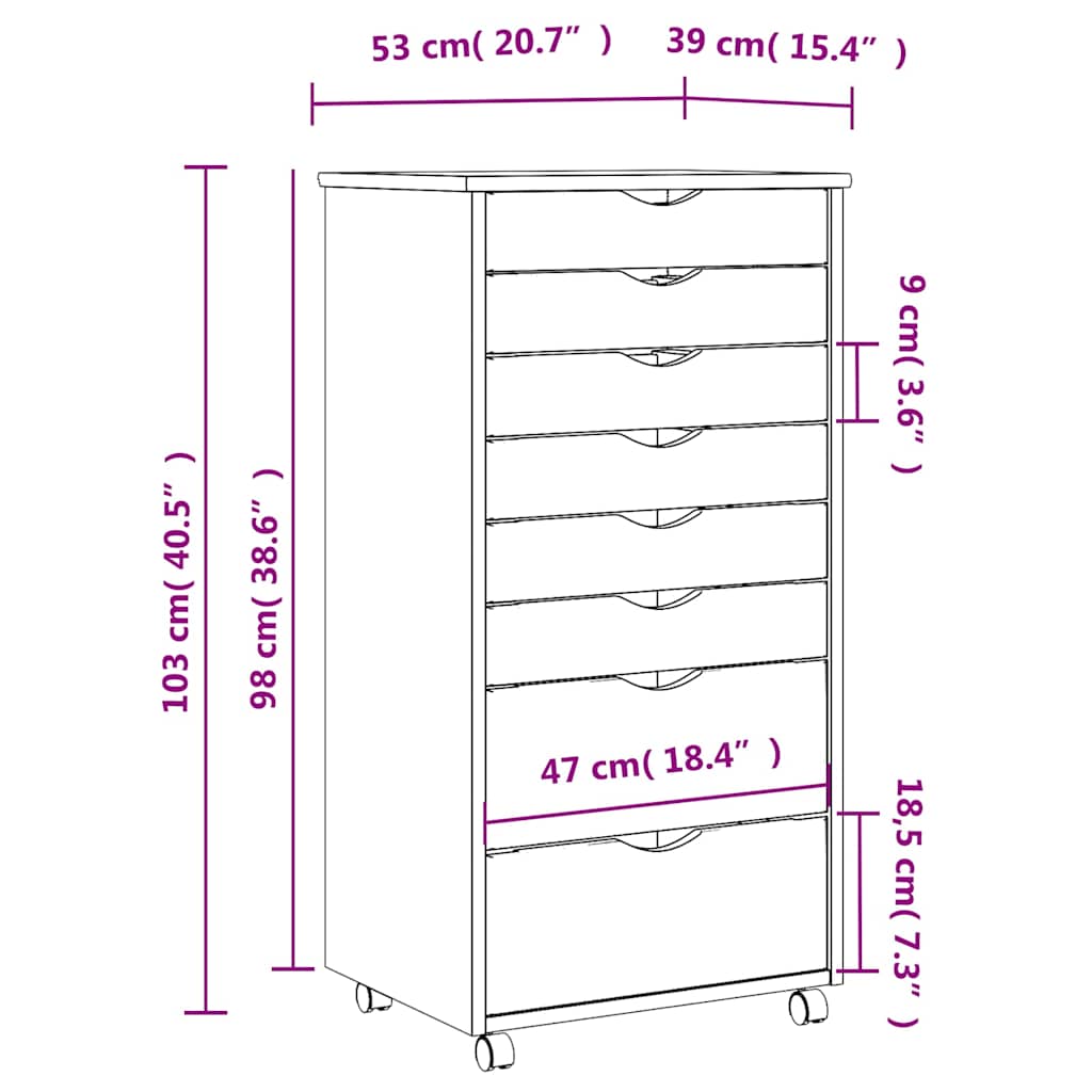vidaXL Rolling Cabinet | Grey | Solid Pine Wood, Engineered Wood, Plastic