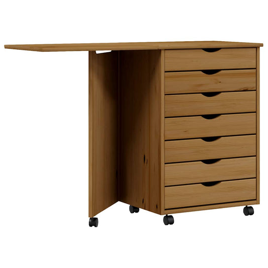 vidaXL Rolling Cabinet with Desk "MOSS" Honey Brown Solid Wood Pine